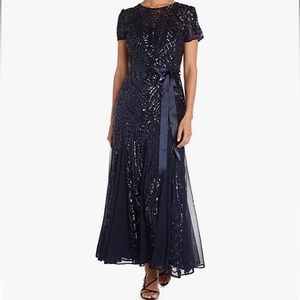 R&M Richards Navy Blue Sequin Maxi Dress Occasion Dress 16W